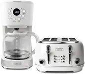 Haden Heritage 4 Slice Wide Slot Stainless Steel Toaster Bundled with 12 Cup Programmable Drip Coffee Maker Coffee Machine, Ivory & Chrome