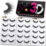 Eliace Natural 3D Mink Eyelashes Look Cat Eye-Lash Wispies 15 Pairs Strip Eyelashes Pack Light Volume Short Fake Eye Lashes Multipack