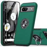 KOVASIA for Google Pixel 8A Case with 2-Pack Screen Protector, 360° Rotating Metal Ring Stand Anti-Scratch Shockproof Phone Cover 3-in-1 Set Phone Case for Google Pixel 8A 6.1", Deep Green