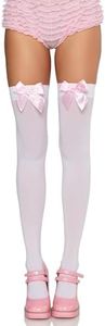Leg Avenue Womens Satin Bow Accent Thigh Highs, O/S, White/Light Pink
