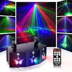 DJ Disco Stage Party Lights, Sound Activated Laser Light RGB Flash Strobe Projector with 7CH DMX for Christmas Halloween Decorations Karaoke Pub KTV Bar Dance Gift Birthday Wedding