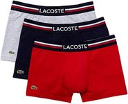 Lacoste Men's 3 Pack Casual Trunks, Navy/Silver/Red, Medium