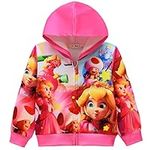 Super Game Mario Hoodie Jacket Zip Hooded Boys Girls Sweatshirts 3D Print Cartoon Sweater Kids Princess Peach Coat Child (as1, Age, 5_Years, 6_Years, Pink)