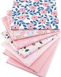 Cotton Craft Fabric Bundles Patchwork,Fabric Fat Quarters Bundle 7PCS 50 x 40cm Fat Squares Sewing Patchwork Different Pattern Cloths DIY Scrapbooking Artcraft (Pink Floral 50 * 40cm)