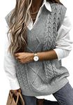 Sweezarmo Womens V Neck Knitted Sweater Vest Solid Color Oversized Grey Vest Casual Sleeveless Pullover Sweater for Women Grey Small