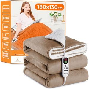Heizdecke mit Abschaltautomatik, 130x180cm 10 Heizstufen 1~9 Stunden Auto-Off-Timer Überhitzungsschutz, Elektrische Wärmedecke Bett Wärme Decke ETL für Home & Office Schnelle Flanell Waschbar Khaki
