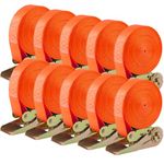 Pack of 10 Tie Down Tensioning Belts with Ratchet, 6 m Long 25 mm Ratchet Tensioning Belts, Robust Lashing Tensioning Belts Set, Load 800 kg, for Load Securing (Orange)