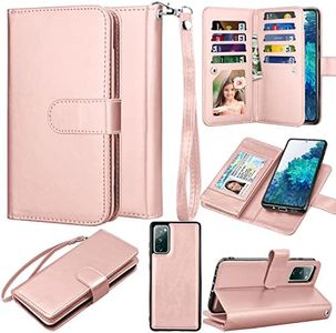 Takfox Galaxy S20 FE 5G Case, for Samsung S20 Fan Edition / S20 FE 5G Wallet Case, with Credit Card Holder Slots Folio Flip PU Leather [Kickstand] Detachable Magnetic Hard Phone Case & Strap-Rose Gold