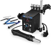 Hot Air Rework Station, 110V SMD Soldering Station with Heat Gun Set, Adjustable Hot Air Gun Holder, °C/℉ Temperature LED Screen Display Hot Air Station for Electronics Repairing Desoldering Welding