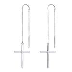 S925 Sterling Silver Classic Religious Christian Faith Hope Love Cross Threader Drop Earrings