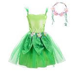 Dressy Daisy Green Fairy Costume with Flower Wreath Headband for Toddler Girls Halloween Birthday Party Dress Up Size 2-4T