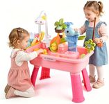 Ploomi Upgraded Toddler Sand Water Table Toy with Electric Water Pump, Kids Sand Water with Faucet/Play Food Accessories/Fishing Toy, Kitchen Play Sink Toys for Girl Boy Age 3+