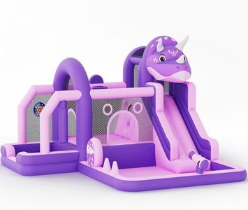 Bounce House, Inflatable Dinosaur Bouncer with Slide and Air Blower, Oxford Cloth Jumping Castle for Kids, Durable Sewn Bouncy House with Large Play Area for Backyard, Indoor & Outdoor Family Fun