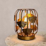 MUCHER Metal Table Lamps with Ginkgo Leaves Pattern Solid Metal Base Modern Bedside Table Lamps Decorative E27 Lamp for Bedroom, Living Room, Nightstand, Office, Home (Gold)