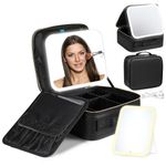 Luxspire Makeup Bag with LED Mirror, Travel Makeup Case with light 3 Setting Removable Compartments Cosmetic Organiser Bag Makeup Train Case Storage Bag Vanity Case for Women Makeup Tools Brush, Black