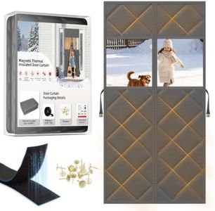 ZTIONHD Magnetic Thermal Insulated Door Curtain Fits 72x80inch Double Door | Quilted Diamond Thermal Door Cover For Window, Clear Windows & Tiebacks, Draft Stopper, Noise Reduction, Thick Cotton, Grey