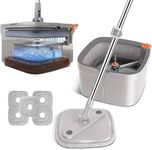 PIKFOS Floor Mop Set Spin Mop and Bucket Set with 6 Microfibre Mop Pads with Self-Separating Dirt and Fresh Water System Self-wringing 360° Rotating Square Mop Head