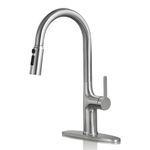 FROPO Kitchen Faucet, Brushed Nickel Kitchen Faucet with Pull Down Sprayer, High Arc Single Handle Stainless Steel Kitchen Sink Faucet 1 or 3 Hole, Bar Sink Faucet with 3 Modes Power Clean Deck Plate