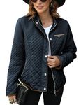 Bellivera Women's Stand Collar Lightweight Quilted Puffer Jacket Diamond Padded Zip Bomber Coat with Pockets 15003 Blue L