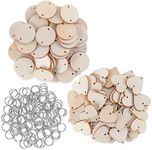 Super Z Outlet 200 Piece Mini Wood Craft Set with Holes and Ring Clips for Birthday Board Tags, Homemade Valentines DIY Gifts, Arts & Crafts (50 Hearts and 50 Circles with 100 Key Rings)