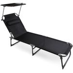 SUNMER Sun Loungers Recliners, Deluxe Garden Day Bed, Folding Outdoor Sun Beds Reclining With Adjustable Backrest And Sun Shade Roof Canopy - Black