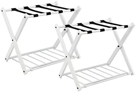 Giantex Porte Valise Pliant, Porte-Bagages en Métal, Support Valise/Bagages avec 2 Etages & 4 Sangles, pour Chambre, Hôtel, 68x43x58CM, Blanc (2 PC)