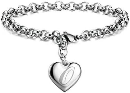 Monily Initial Charm Bracelets for Women Stainless Steel Charm Bracelets for Women Letters O Alphabet Heart Bracelet Jewelry Gifts for Women