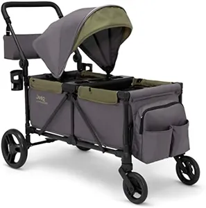 Jeep Sport All-Terrain Stroller Wagon by Delta Children - Includes Canopy, Parent Organizer, Adjustable Handlebar, Snack Tray & Cup Holders, Grey/Olive Green