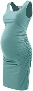 Maternity Tank Dress Ruched Sleeveless Mama Dress Pregnancy Baby Shower Dress, Sage, Small