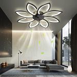 Fan Ceiling Lighting and Remote Control Pendant Chandelier Silent Fans LED Tri Colour Light Wind Speed Adjustable Ceiling Lights Fan for Living Room, Bedroom, Kid's Room (Color : Black)