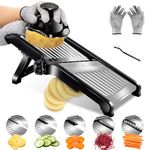 Almcmy Mandoline Slicer, Adjustable Mandoline Slicer Stainless Steel Vegetable Slicer with Cut Resistant Gloves & 1 Cleaning Brush, Vegetable Cutter Potato Slicer Mandoline Julienne Slicer