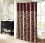 Madison Park Aubrey Design Stripe Top Modern Shower Curtain, Jacquard Traditional Shower Curtains for Bathroom, 72 X 72, Burgundy