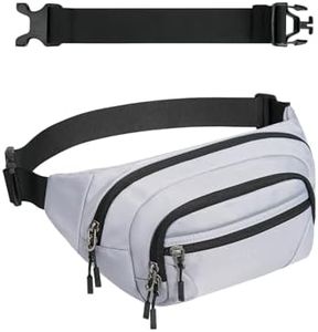 WATERFLY 3.5L RFID Fanny Pack: Large Capacity Anti-Theft Crossbody Waist Bag with Extender Strap, 5-Zipper Pockets Waist Pack for Men Women Daily Travel Hiking Walking-Grey