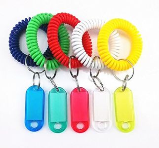 yueton Pack of 5 Colorful Spring Spiral Wrist Coil Key Chain Label, Wrist Band Key Ring Key Tag