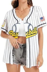 Baseball Jersey for Women Game Day Shirt Baseball Graphic Fan Number Tees Button up Short Sleeve Top