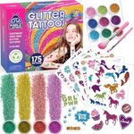 PURPLE LADYBUG Temporary Glitter Tattoo Kit - 175 No Mess Glitter Tattoos for Kids, Girls Birthday Gifts Age 8-10, Birthday Gift 6 7 8 9 10 year old Girls Sleepover Stuffs, Christmas Crafts for Kids