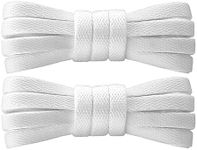 7STROBBS 2 Pairs Strong Trainers Shoelaces, 8MM Wide Flat Shoe Laces for Converse Shoes, Sneakers, Casual Shoes, Athletic Shoe, White 160CM