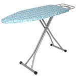 BQKOZFIN 48''L x 18''D Large Folding Ironing Board Height Adjustable Boat-Shaped with Durable T-Leg and Heat Resistant Cover and Iron Stand, Blue