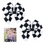 2pcs Racing Checkered Flag Bow Clips, Hair Bow Clip Black and White Racing Fan Pigtail Hair Clips Hair Accessories Racing Checkered Styling for Kids Women Girls Thick Thin Hair