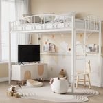 GarveeHome Loft Bed Twin Size, Heavy Duty Metal Loft Bed Frame with Arched Guardrail and Safety Ladder, Space-Saving, No Box Spring Needed, White