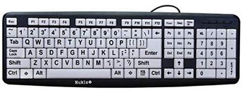 Nuklz N Large Print Computer Keyboard With White Keys & Black Letters For Visually Impaired, Wired