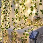 Solar String Lights Outdoor 100LED 12M Garland Fairy Lights Artificial Ivy Leaves 8 Modes LED Ivy Vine String Light Waterproof Decoration for Garden Balcony Wedding Party Christmas Room Decor