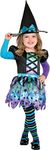 amscan Spell Caster Witch Halloween Costume for Girls, 3-4T, Dress and Hat Included Blue, Small