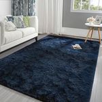 Pettop Fluffy Navy Blue Rug for Bed