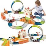 TUMAMA Race Tracks Toys for Kids,202 PCS Road Race Toys for Kids 3 4 5 6 Year Old,Flexible Race Tracks Play Vehicles Toys with Magic House,2 Electric Race Cars with Lights,Birthday Gift for Boys Girls