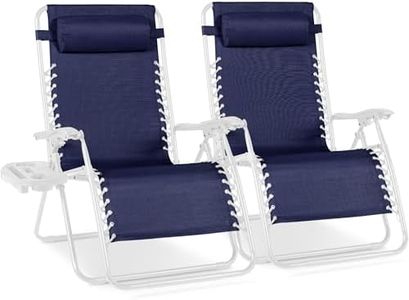 Best Choice Products Set of 2 Extra Wide Adjustable Steel Mesh Zero Gravity Lounge Chair Recliners w/Pillows and Cup Holder Trays - Navy/White