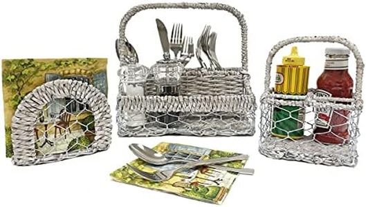 Woodard & Charles 3 Piece Indoor/Outdoor Entertaining Set, Flatware Caddy, Condiment Caddy, Napkin Holder, Perfect for BBQ, Picnics, and More