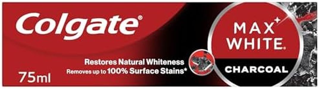Colgate Max White Charcoal Toothpaste 75ml, Teeth Whitening Toothpaste, Clinically Proven Formula, Removes Up to 100% of Surface Stains with Activated Charcoal & Mineral Microparticles