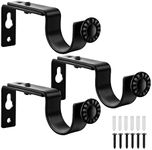 Curtain Pole Brackets, Adjustable Curtain Rod Holders Heavy Duty Black Curtain Rod Hooks for 1 Inch Curtain Rod, Window Hardware Curtain Rod Hangers Support, 3 Pack