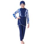 Full Body Swimsuit for Girls, Surfing Swimsuits for Girls Muslim Rashguard Set Beachwear for Kids Flower Islamic Swimwear Full Cover Hijab Top Pants Swim Bathing Suit Summer Wetsuit Blue 9-10 Years